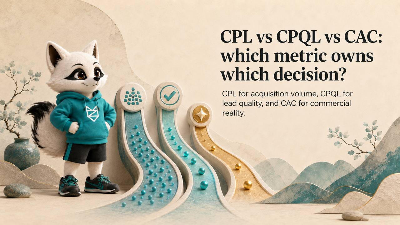 Feature artwork for CPL vs CPQL vs CAC: Which Metric Owns Which Decision?